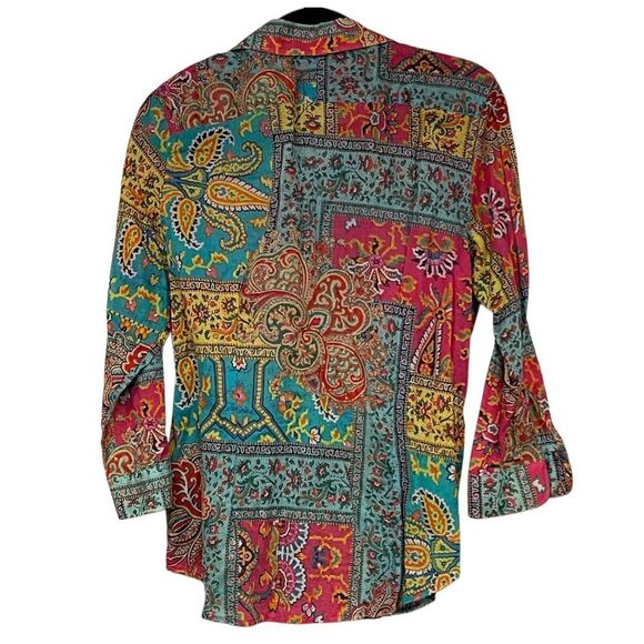 LAUREN RALPH LAUREN Women’s Blouse L Boho Paisley Patchwork Button Front Shirt - Picture 3 of 6